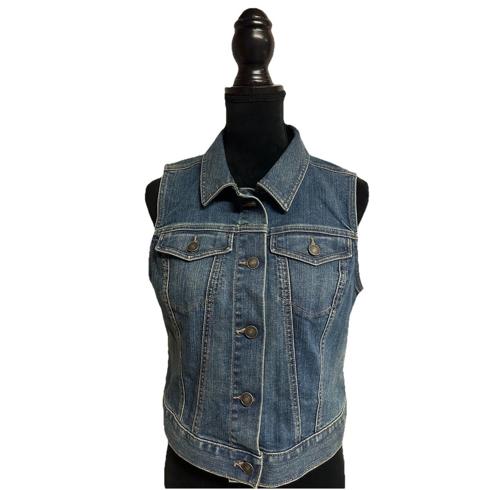 Ann Taylor Loft Size S Denim Vest Classic Button Front Collared